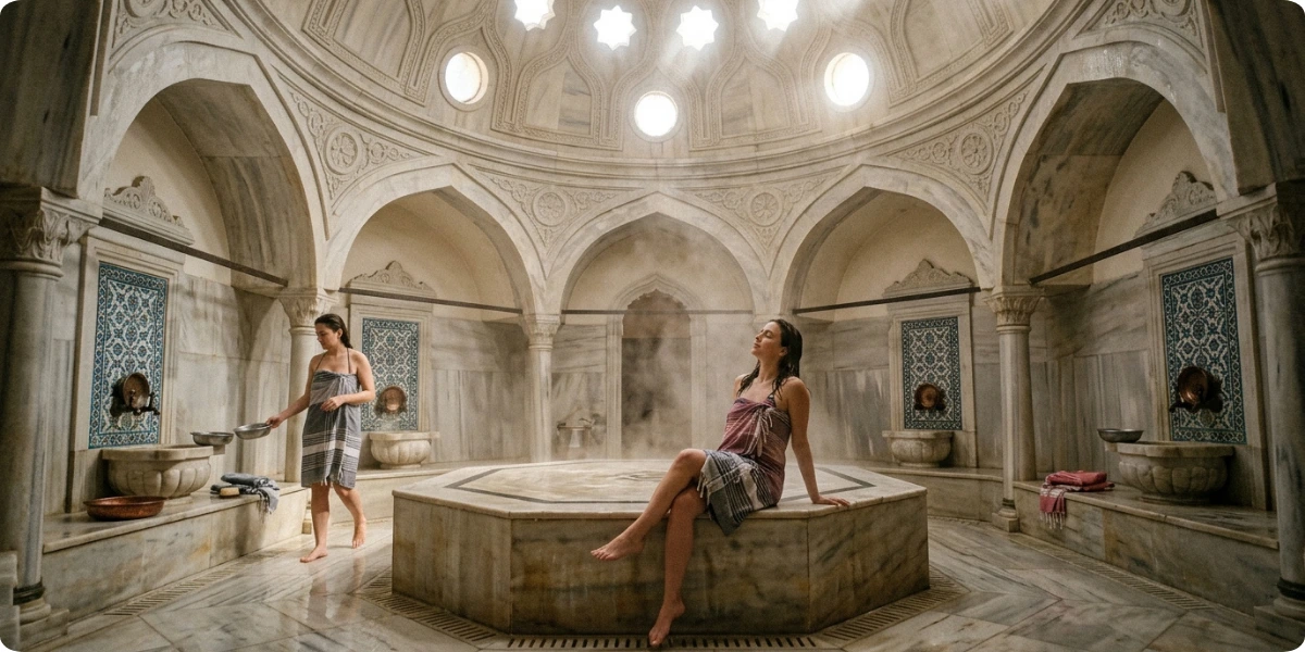 Interior of a traditional Turkish hammam in Istanbul