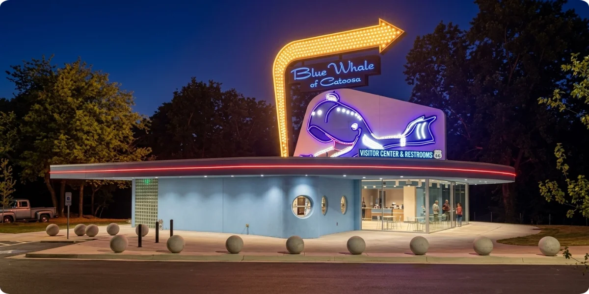 Blue Whale of Catoosa roadside attraction on Route 66 in Oklahoma