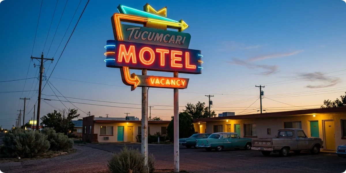 Neon motel sign in Tucumcari, New Mexico on Route 66