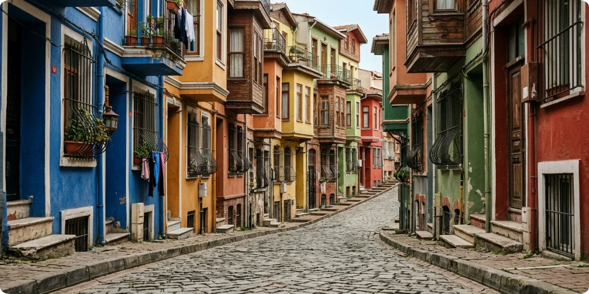 Narrow Balat street with historic houses