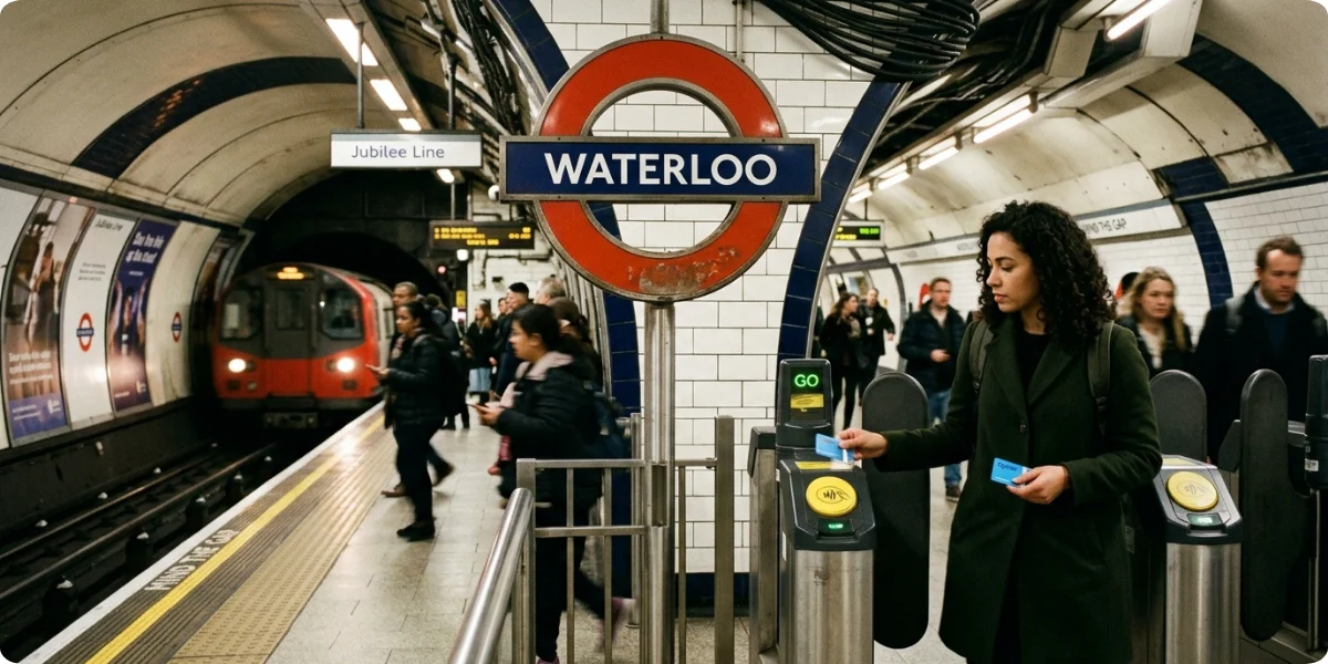 Contactless card payment at a London Underground ticket gate