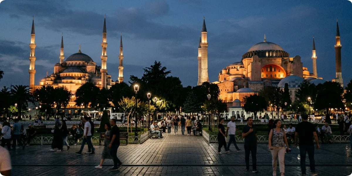 Hagia Sophia is striking when lit. Plan on exterior views and photography. Don’t count on interior access at night, because entry depends on opening hours, worship times, and venue rules.