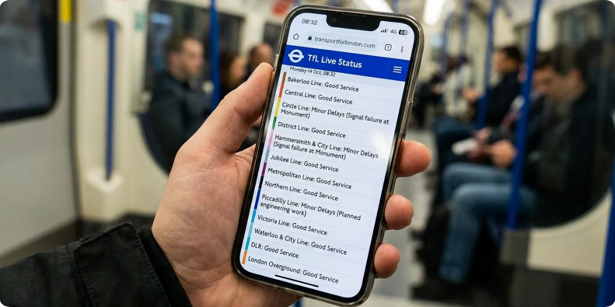 Transport for London live status update on a phone