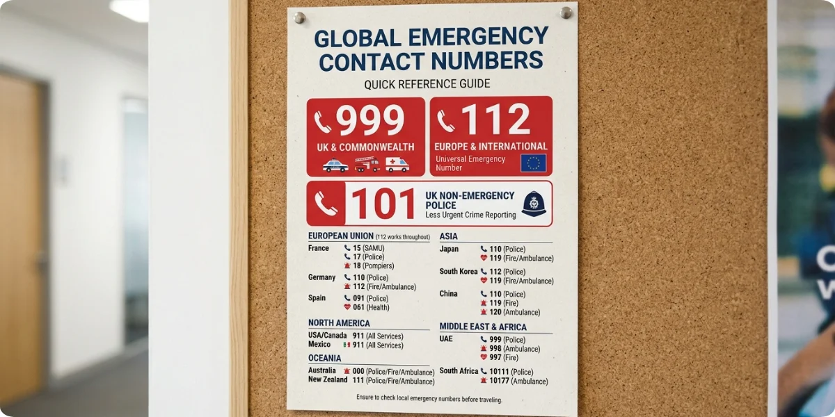 London emergency numbers infographic for tourists
