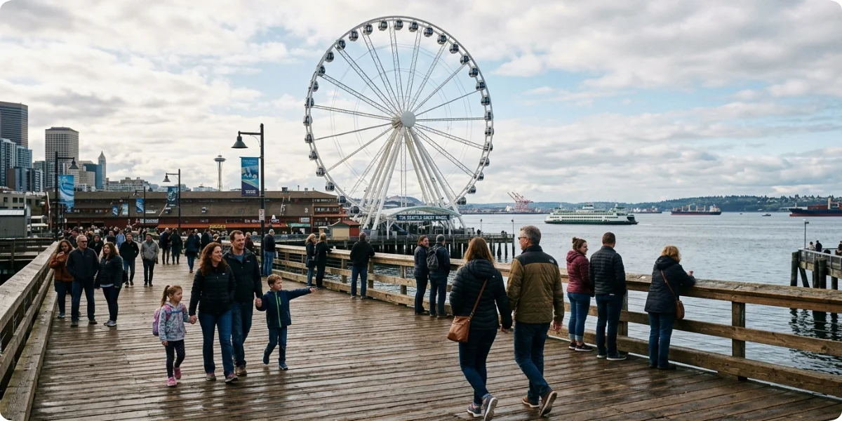 Seattle Waterfront promenade near the Great Wheel