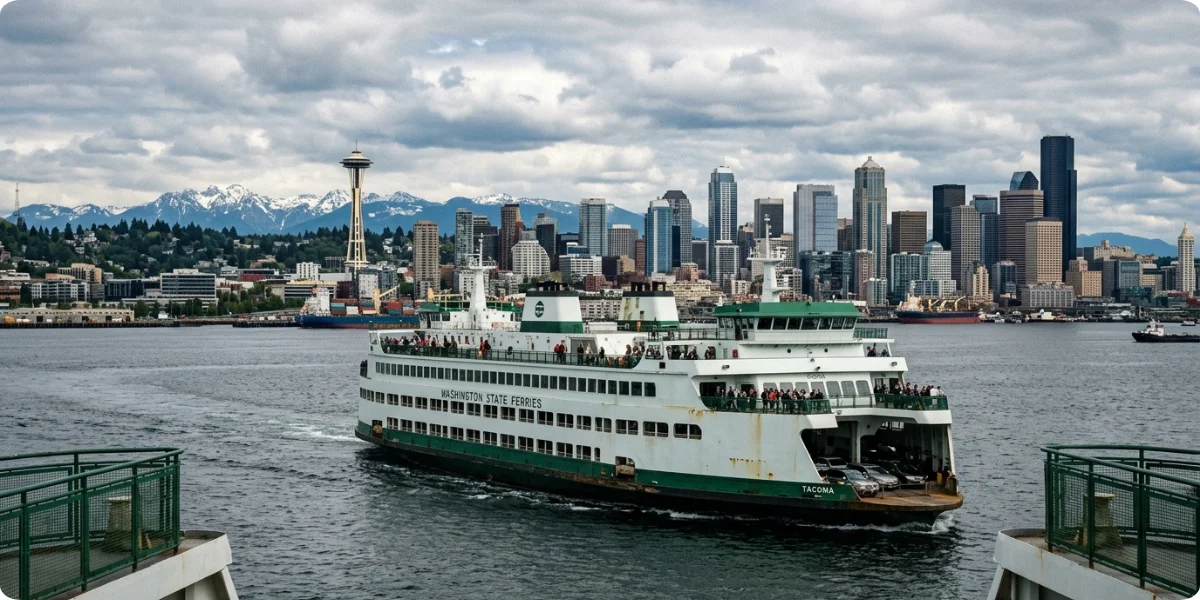 Washington State Ferry crossing Puget Sound to Bainbridge Island