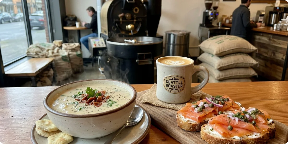 Fresh seafood and coffee in Seattle