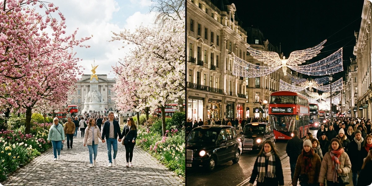 London in spring and winter seasons