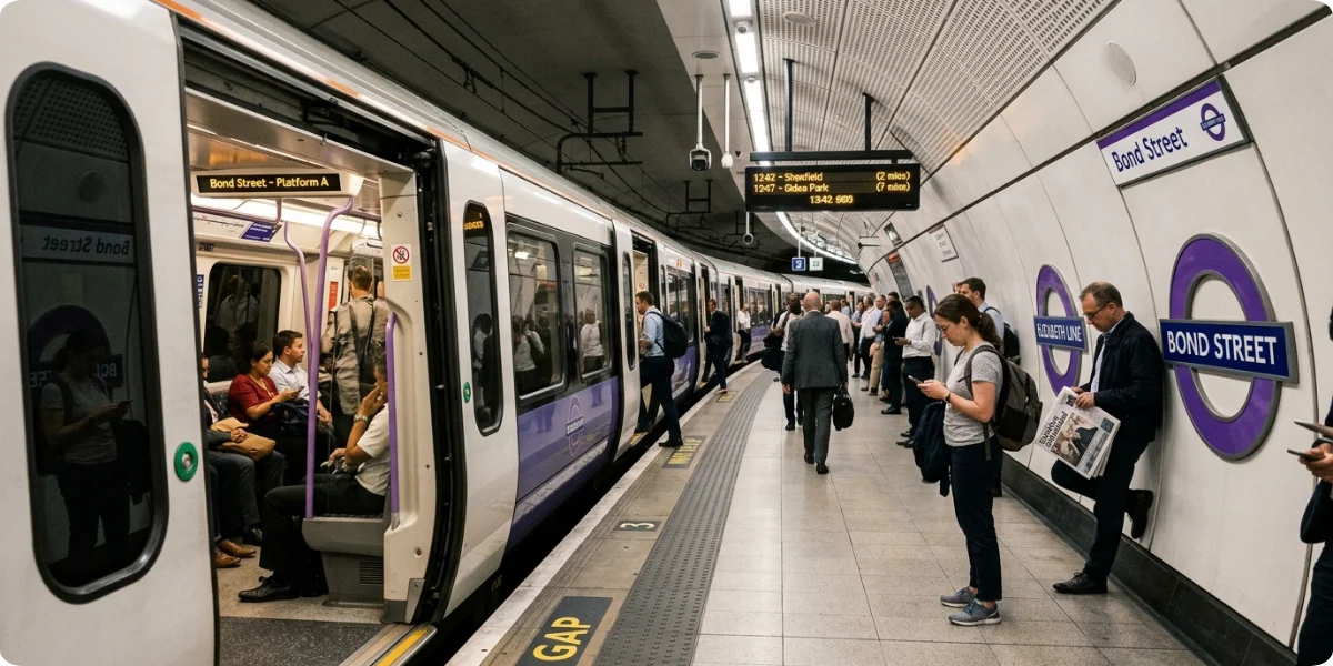 Elizabeth line train at a central London station