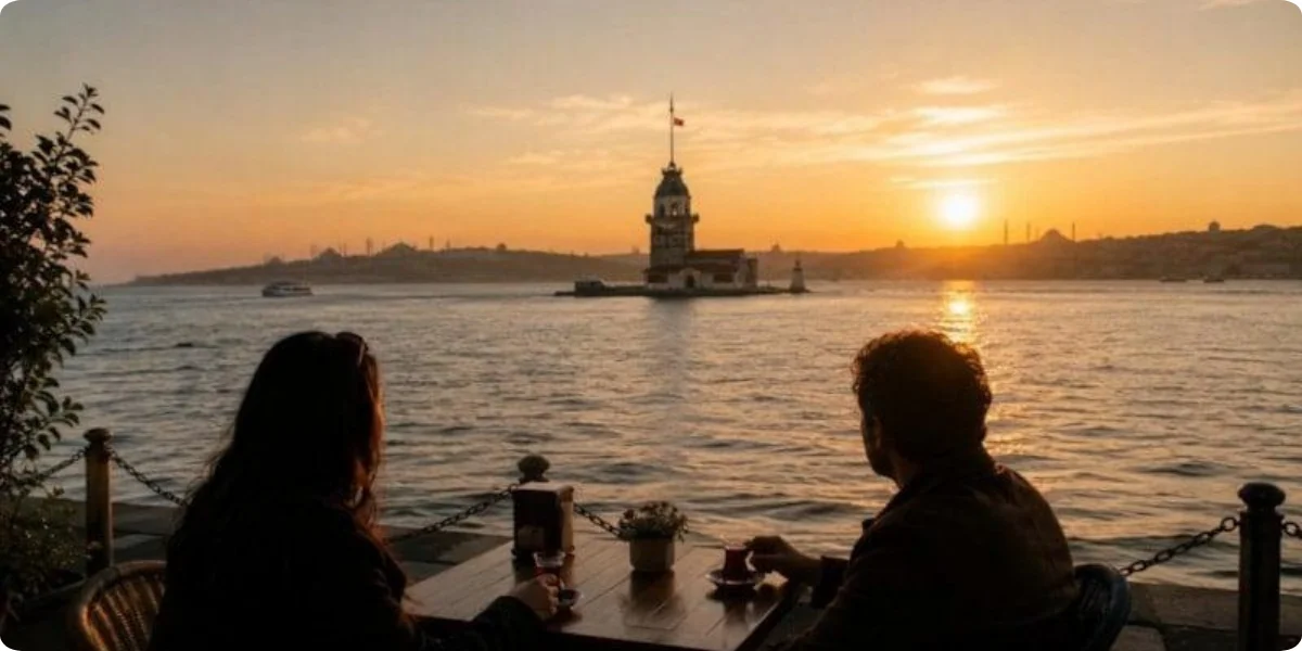Sunset over the Bosphorus from the Üsküdar waterfront near Maiden's Tower