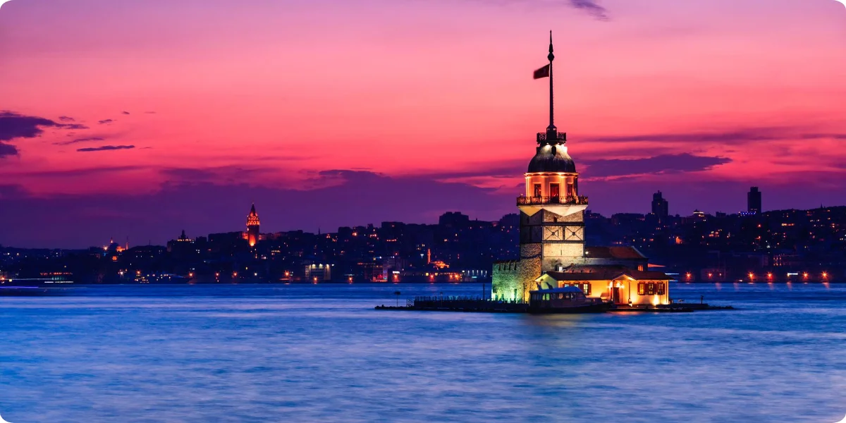 Maiden's Tower on its islet in the Bosphorus at dusk