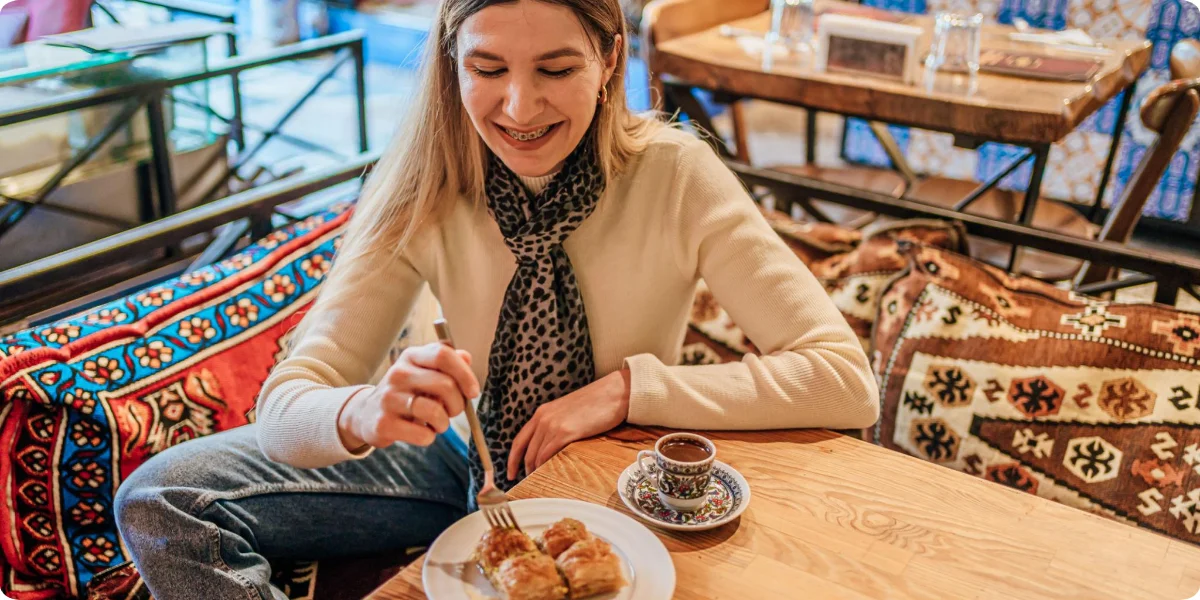 Turkish coffee and baklava served in a traditional Istanbul café