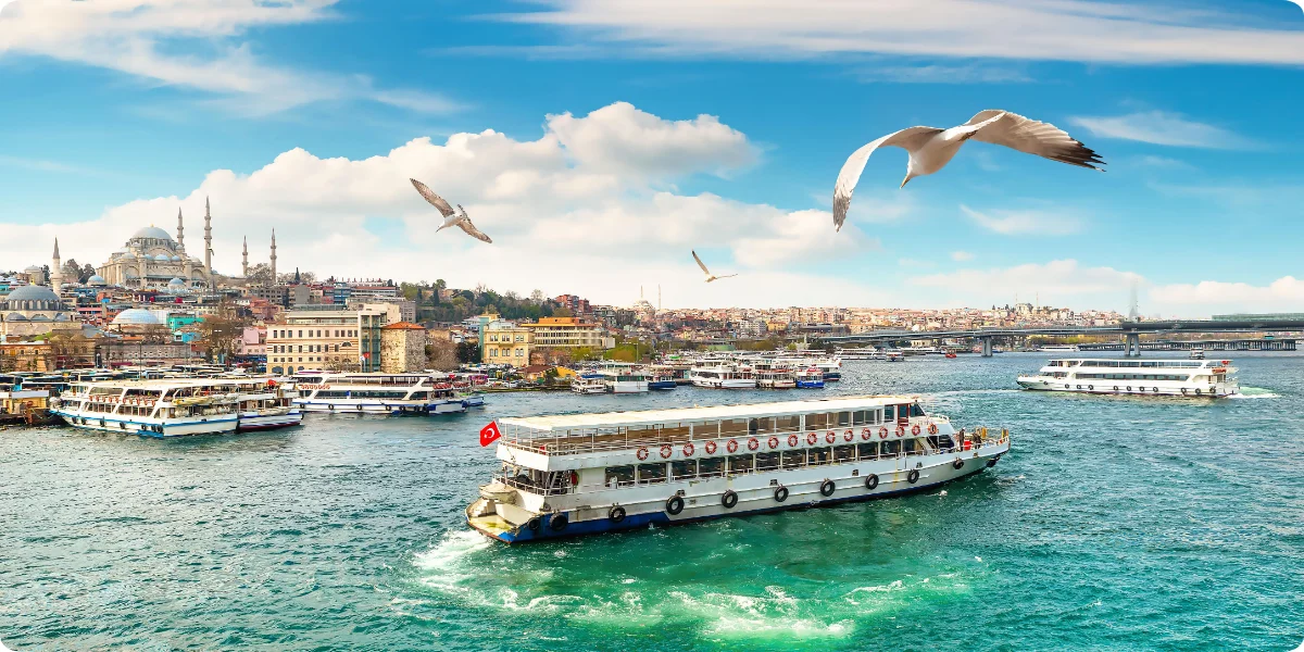Public ferry crossing the Bosphorus between Europe and Asia in Istanbul