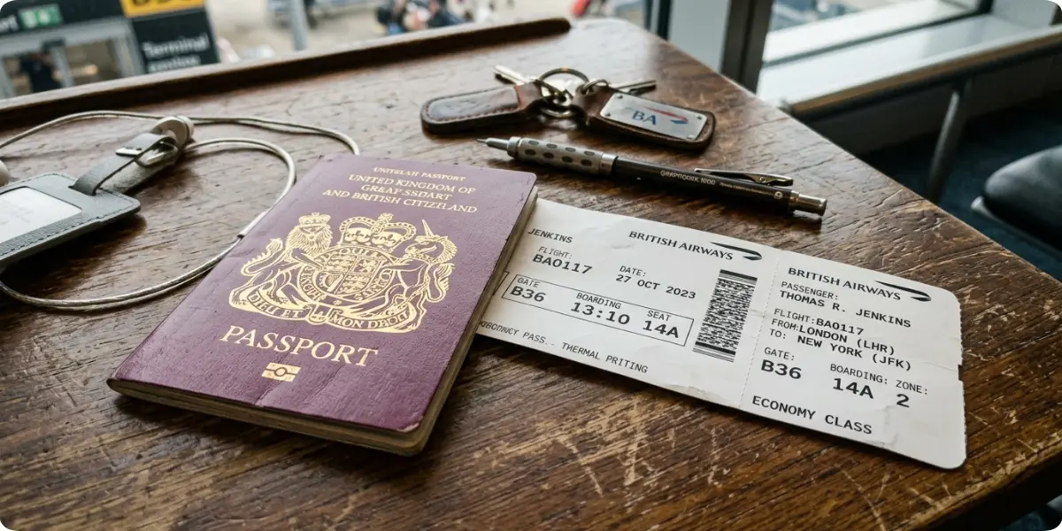 Passport and travel documents for visiting London