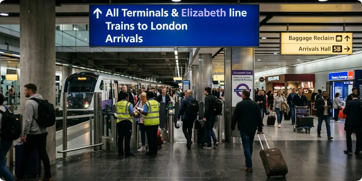 Elizabeth line train for travel from Heathrow to central London