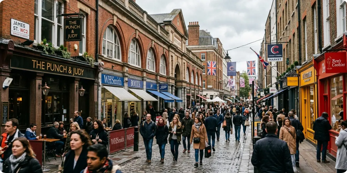 Covent Garden street, a popular area for tourists to stay in London