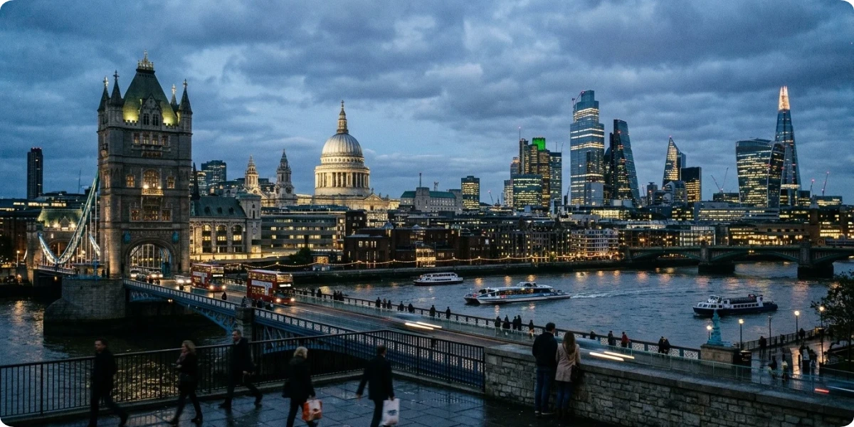 London skyline mixing historic landmarks and modern buildings