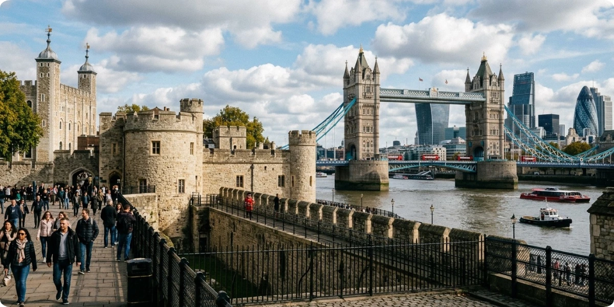 Tower of London and Tower Bridge on the Thames