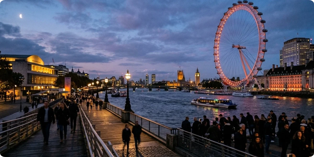 London Eye on the South Bank at sunset