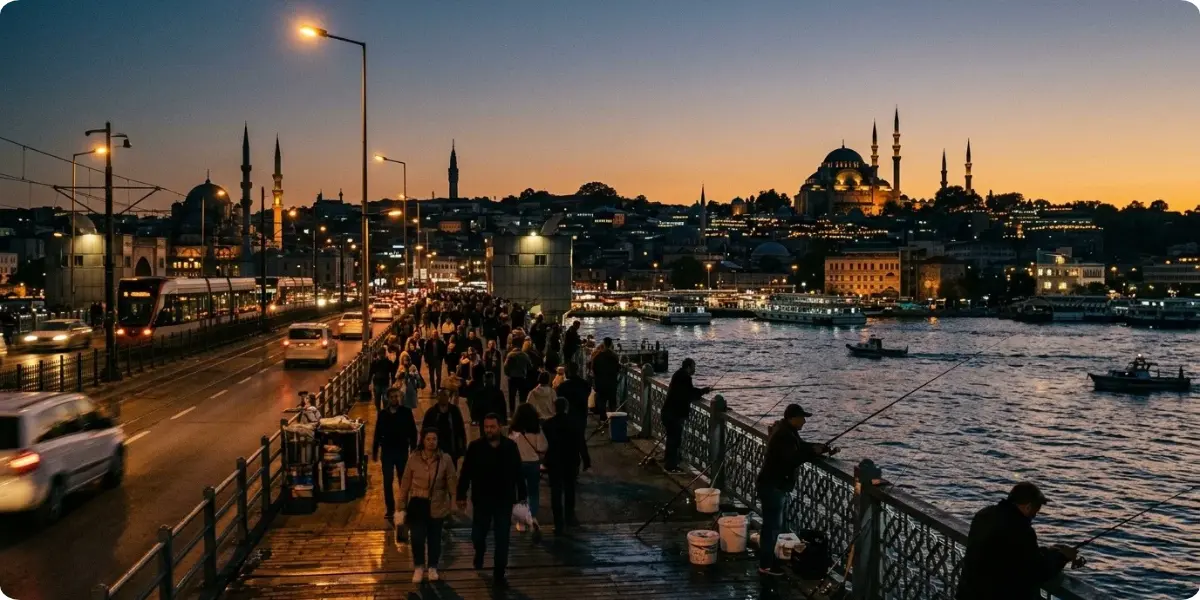 Sunset over the Golden Horn from Galata Bridge