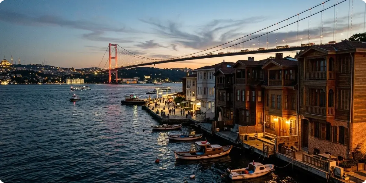 Bosphorus bridge and waterfront mansions in Istanbul