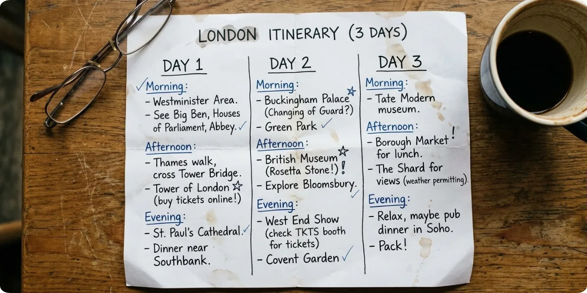One, two and three day London sightseeing itinerary