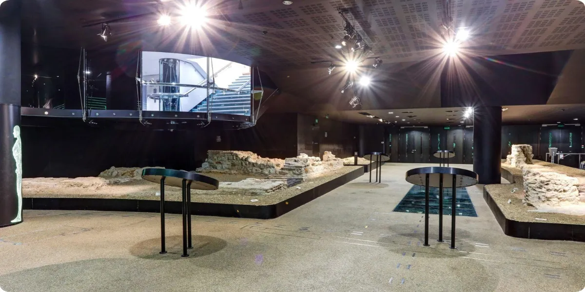 Ancient Roman amphitheatre ruins beneath Guildhall in London