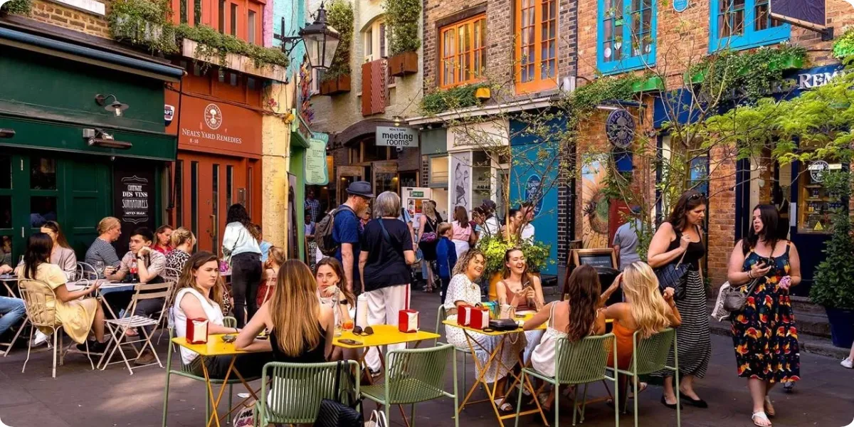 Colorful buildings and independent shops in Neal's Yard London