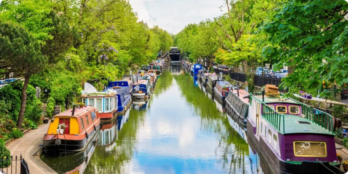 Narrowboats along Regent's Canal in Little Venice London