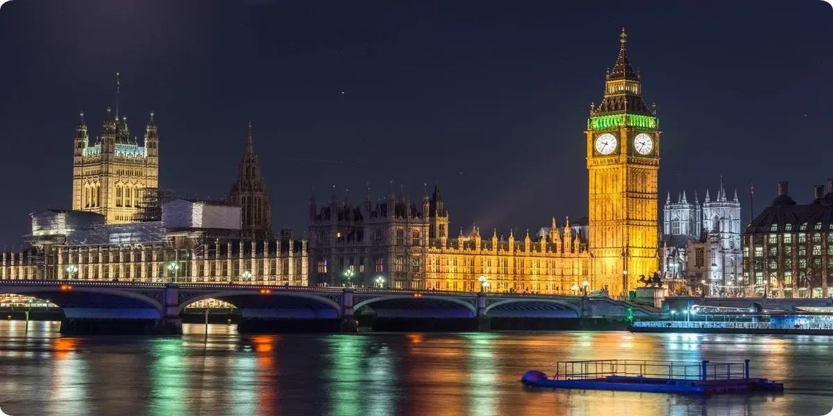 Big Ben and the Houses of Parliament illuminated at night in London