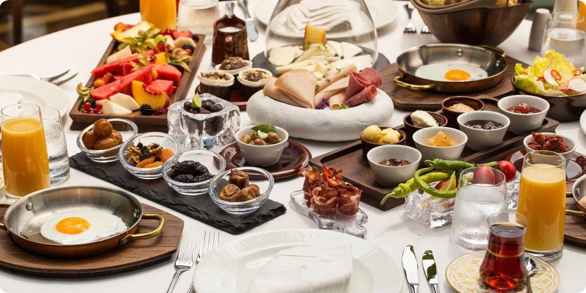 Turkish breakfast buffet at a family-friendly hotel in Istanbul
