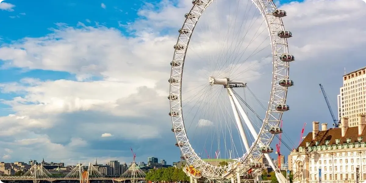 London Eye observation wheel overlooking the River Thames in London.