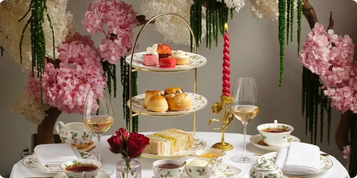 Traditional British afternoon tea for a romantic date in London.